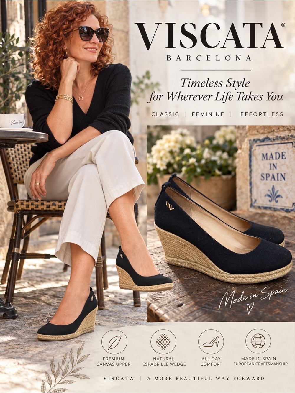 Viscata Black Canvas Espadrille Wedge - Classic Navy